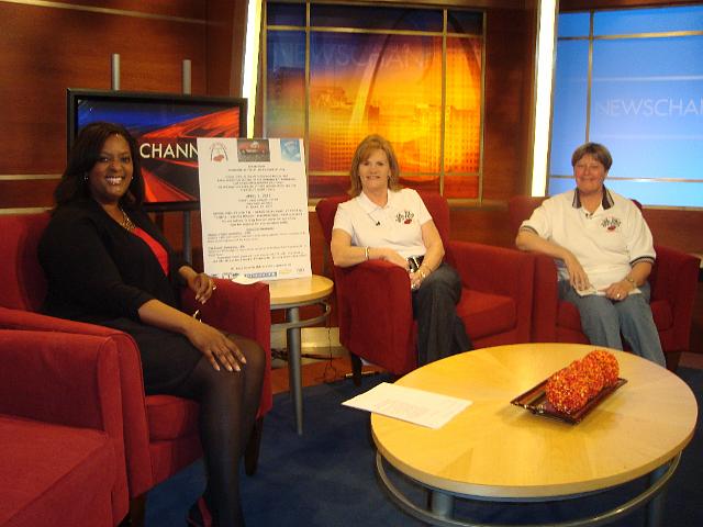 On the set at channel 5, Kelly, Ruth & Chris.JPG